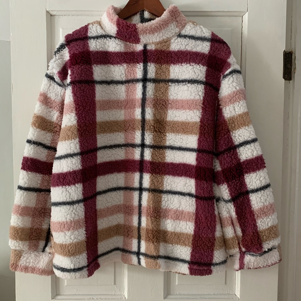 Mock neck Sherpa/plaid